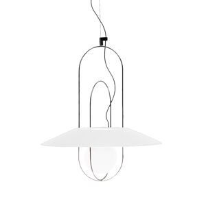 FONTANA ARTE lampe a suspension SETAREH 4381 avec diffuseur en verre Ø 45 cm (Nickel Noir avec Difffuseur Blanc - verre et metal)