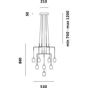 PRANDINA lampe a suspension CHAN AR6+AR3+R1 (Laiton - Verre Pyrex et metal)