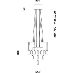 PRANDINA lampe a suspension CHAN AT9+AT3+T1 (Laiton - Verre Pyrex et metal)