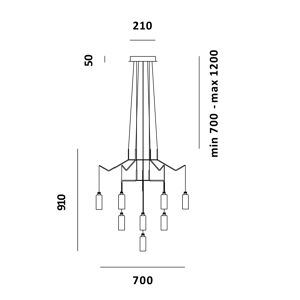PRANDINA lampe a suspension CHAN BT6+AT3+T1 (Laiton - Verre Pyrex et metal)