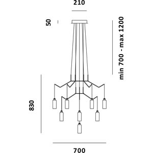 PRANDINA lampe a suspension CHAN BT6+BT3+T1 (Blanc - Verre Pyrex et metal)