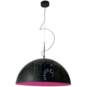 IN-ES.ARTDESIGN lampe a suspension MEZZA LUNA 1 LAVAGNA (Interieur magenta - Resine effet tableau blanc et nebulite)