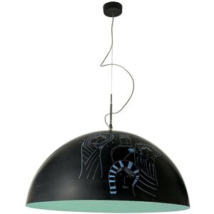 IN-ES.ARTDESIGN lampe a suspension MEZZA LUNA 2 LAVAGNA (Interieur turquoise - Resine effet tableau blanc et nebulite)