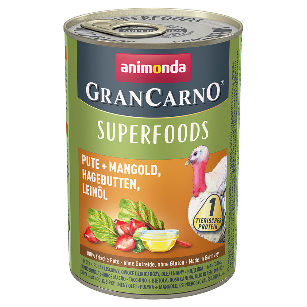 6x400g dinde, blettes, cynorrhodon, huile de lin Animonda GranCarno Adult Superfoods boîtes pour chien