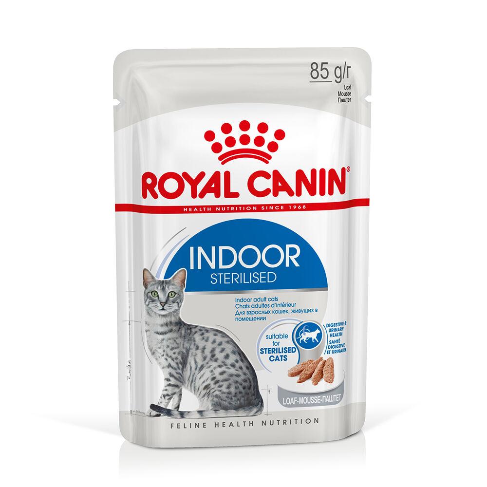 Royal Canin Indoor 27 pour chat - en complément : 12 x 85 g sachets Royal Canin Indoor Sterilised en mousse