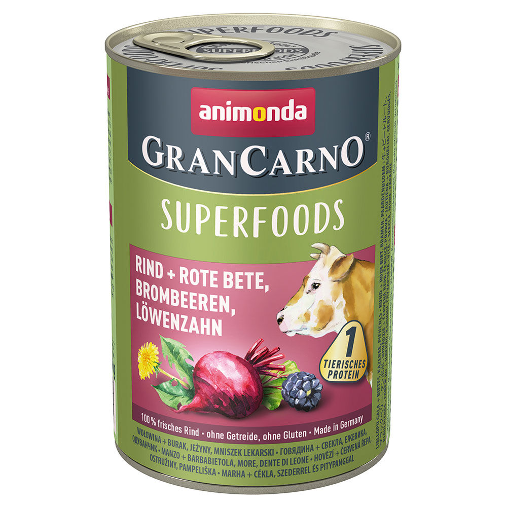6x400g b?uf, betteraves rouges, mûres, pissenlit Animonda GranCarno Adult Superfoods boîtes pour chien