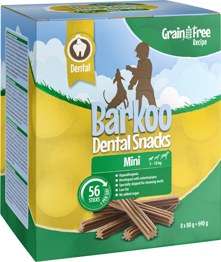 Lot Barkoo Dental Snacks - Recette SANS CÉRÉALES pour chien - 56 bâtonnets (640 g) pour petit chien