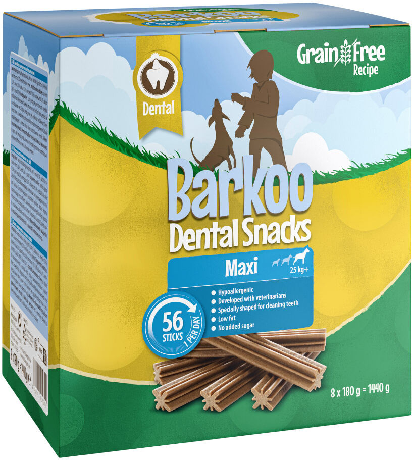 Lot Barkoo Dental Snacks - Recette SANS CÉRÉALES pour chien - 56 bâtonnets (1,44 kg) pour grand chien