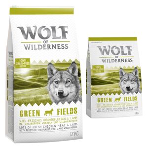 12kg Adult Green Fields, agneau Wolf of Wilderness - Croquettes pour chien + 2 kg offerts !