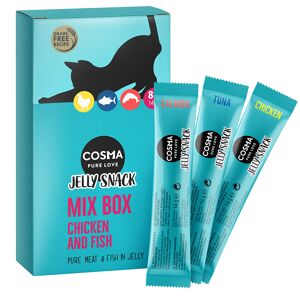 8x14g Cosma Jelly Snack lot mixte blanc de poulet, thon, saumon - Friandises pour chat