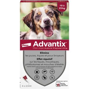 4 pipettes Advantix pour chien de taille moyenne, 10 a 25 kg