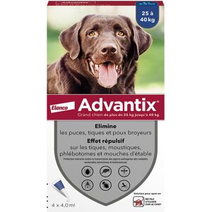 4 pipettes Advantix pour chien de grande taille, 25 et 40 kg