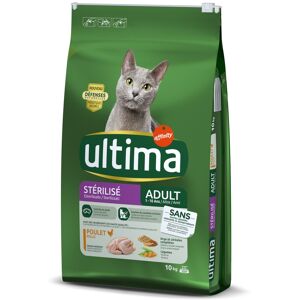 10kg Ultima Stérilisé, poulet, orge - Croquettes pour chat