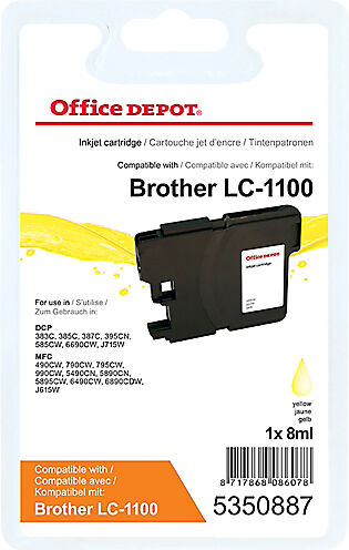 Office Depot Cartouche jet d'encre Office Depot Compatible Brother LC1100Y Jaune