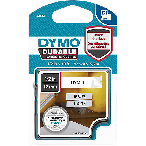 DYMO Ruban d'étiquettes DYMO D1 Durable 12 mm x 5 5 m Noir sur blanc - 5.5 m