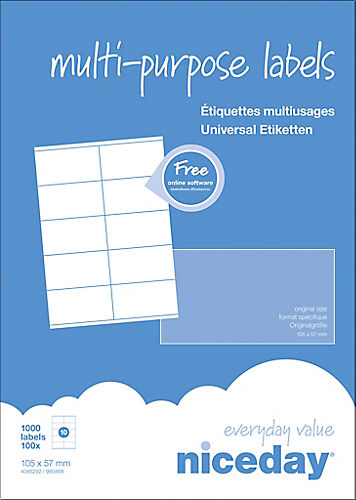 Niceday Étiquettes multifonctions Niceday 980468 Special format Blanc 105 x 57 mm 100 Feuilles de 10 Étiquettes