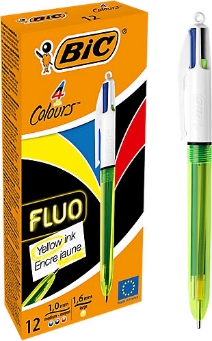 BIC Stylo bille rétractable BIC 4 Couleurs Fluo 0.4 mm Assortiment - 12 Unités