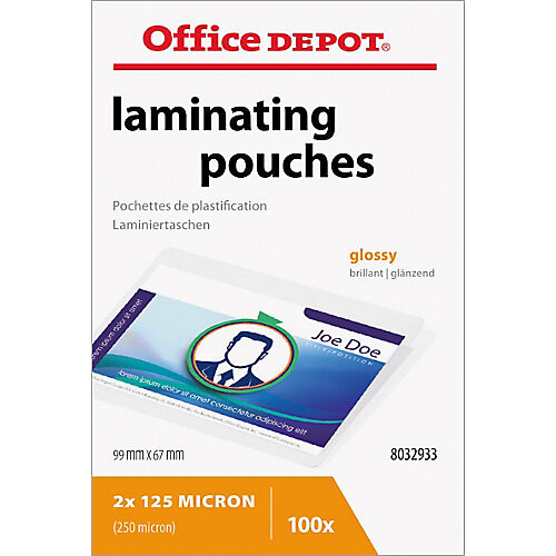 Office Depot Pochettes de plastification à chaud Office Depot Brillant 2 x 125 (250) µm Transparent 100 Unités