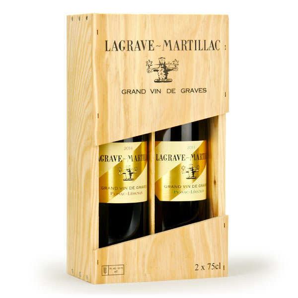 Château Latour-Martillac Coffret bois 2 Lagrave Martillac (Pessac Leognan vins blanc et rouge) - 2019 et 2018 - Caisse bois 2 bouteilles 75cl