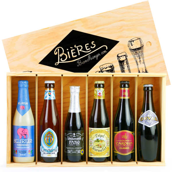 BienManger Paniers Garnis Coffret cadeau de 6 bières belges d'exception - Caisse bois avec 6 bouteilles