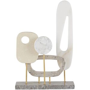 Maisons du Monde Statuette formes assemblees blanches et grises en marbre et details dores H37