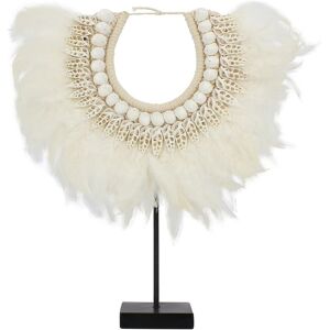 Now s Home Collier beige et blanc en plumes et coquillages H44cm