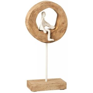 LANADECO Personnage penseur cercle manguier/aluminium/blanc H38cm