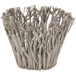 LANADECO Bougeoir branches avec verre bois gris H30cm