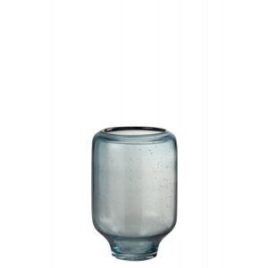 LANADECO Vase sur pied rond verre bleu clair H27cm