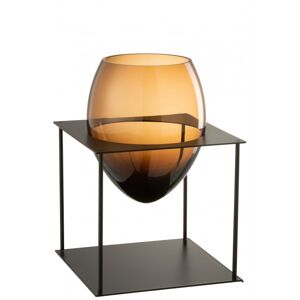 LANADECO Vase en verre marron et metal noir H30,5cm