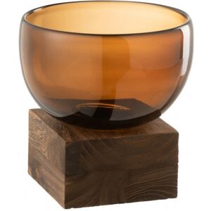 LANADECO Vase sur pied large bois et verre marron H17,5cm