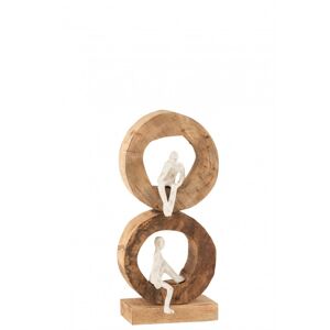 LANADECO Personnages cercles bois de manguier et alu blanc H41cm