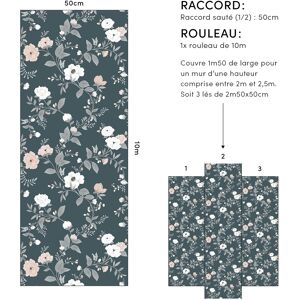 Lilipinso papier peint motif fleur en papier bleu fonce 50 cm x 10 m