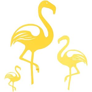 LP Design Famille de 3 flamants en acier galvanise jaune H 75, 49 & 29cm