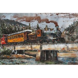 DECO-MURALE.shop Tableau relief en metal train a vapeur 120x80