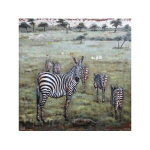 DECO-MURALE.shop Tableau relief en metal troupeau de zebres 80x80