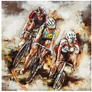 DECO-MURALE.shop Tableau relief en metal cyclistes 100x100