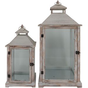 Mobili Rebecca Lot de 2 lanternes grandes en bois et pvc marron clair