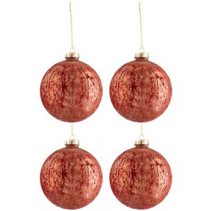 LANADECO Boite de 4 boules de Noel en verre Bordeaux 12x12x12 cm