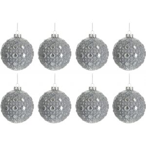 LANADECO Boite de 8 boules de Noel en verre gris 8x8x8 cm