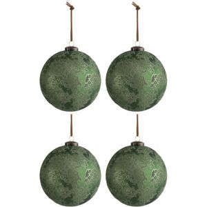 LANADECO Boite de 4 boules de Noel en Verre Vert 13x13x13cm