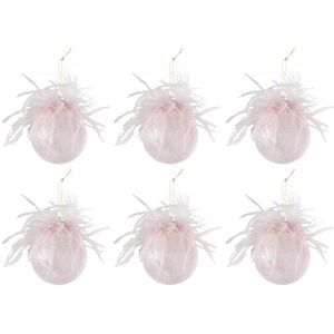 LANADECO Boite de 6boules de Noel en verre rose 8x8x8 cm