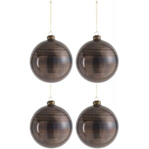 LANADECO Boite de 4 boules de Noel en verre marron 12x12x12 cm