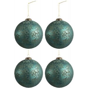 LANADECO Boite de 4 boules de Noel en verre Azur 28x28x13 cm