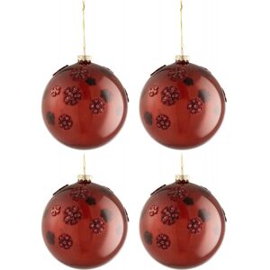 LANADECO Boite de 4 boules de Noel en verre Bordeaux 12x12x12 cm