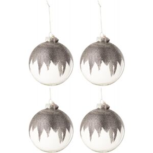 LANADECO Boite de 4 boules de Noel en verre gris 12x12x12 cm