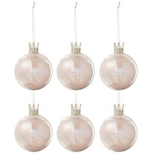 LANADECO Boite de 6 boules de Noel en verre rose 8x8x8 cm