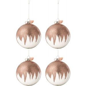 LANADECO Boite de 4 boules de Noel en verre rose 12x12x12 cm