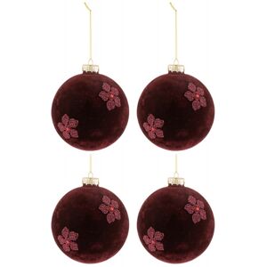 LANADECO Boite de 4 boules de Noel en verre Bordeaux 12x12x12 cm