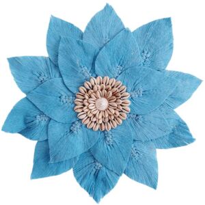 My Bliss Home Decoration murale en fibres naturelles et coquillages, bleu D40 cm